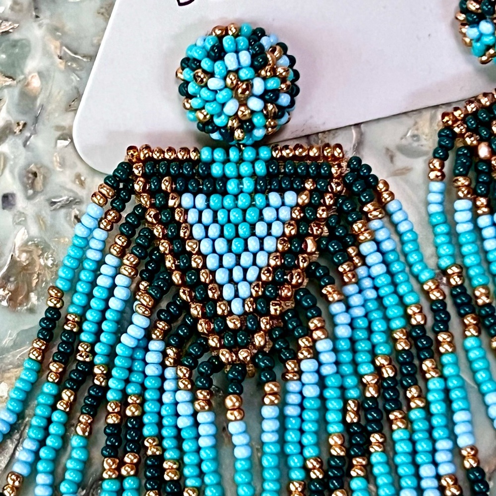 πΊπHPππΊ NWT Anthropologie Deepa Beaded Fringe Chandeliers - Picture 9 of 16